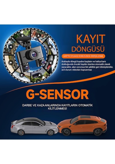 Joyecar 360 Araç İçi Kamera, 4 Kanallı Dörtlü Kamera