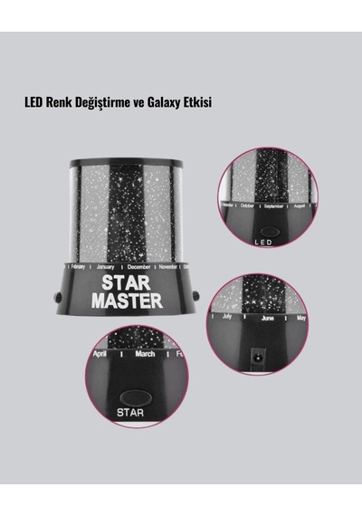 Led Projektör Taşınabilir Yıldız Gece Lambası, Galaxy Efektli Çok Renkli