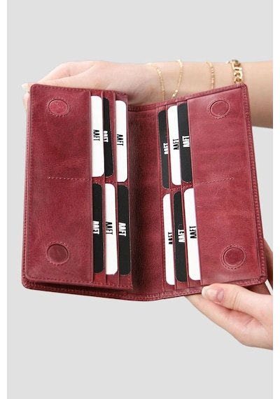 Mft Leather Golden 3367 Hakiki Deri Telefon Bölmeli Unisex Cüzdan Bordo