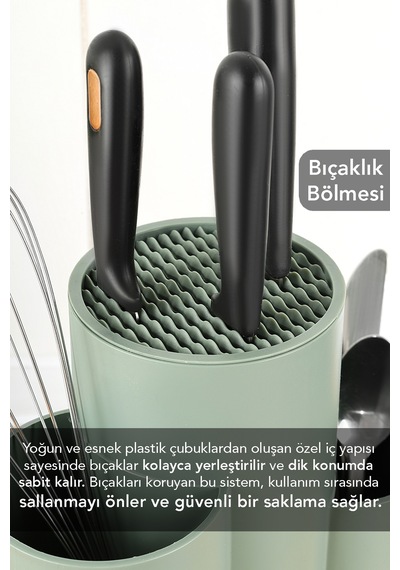 2'li Mutfak Seti - Tezgah Üstü Bölmeli Kaşıklık Bıçaklık Ve Süngerlik Bölmeli Sıvı Sabunluk Yeşil Yeşil