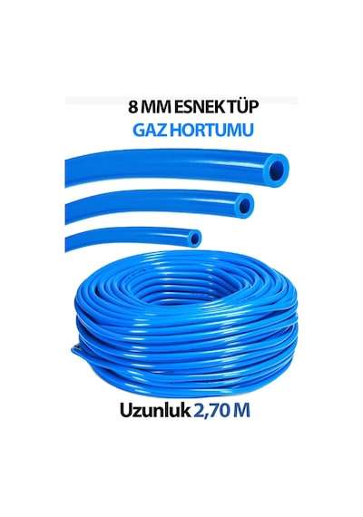 8 Mm Tüp Hortumu Yüksek Kaliteli Esnek Mavi 2,70 M Uzunluğunda 2 Adet Kelepçe Hediyemizdir