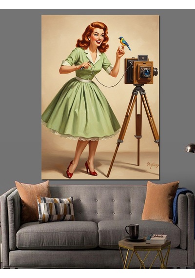 Vintage Fotoğrafçı Kadın Elbise Dekoratif Kanvas - Mdf Ahşap Tablo
