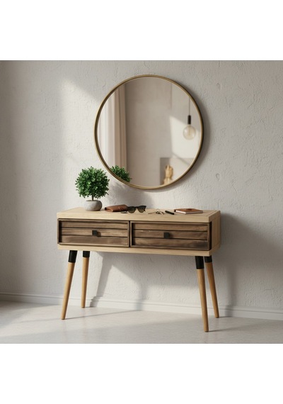 Mobenta Stria Entry: Modern Masif Dresuar 2 Çekmeceli Antre Konsolu - 120x31 Bz-cv Krem-ceviz