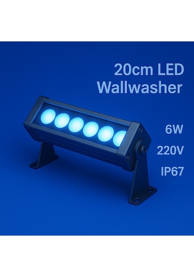 20cm 6w Led Wallwasher Mavi Dış Cephe, Minare, Bahçe Aydınlatma Iç-dış Kullanım Ip65 Mavi