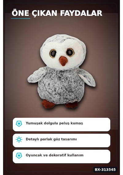 30 Cm Peluş Baykuş Oyuncak - Yumuşak Dolgulu, Elde Yıkanabilir, Kahverengi-siyah Seçenekli Bx-313545 001 - Beyaz