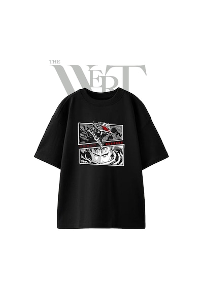 Thewert Guts Berserk Tasarım Baskılı Ünisex Siyah Oversize T-shirt