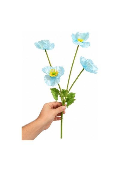 Yapay Çiçek 4'lü Gelincik Dalı 60 Cm Gök Mavisi Mavi Mavi