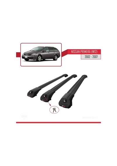 Nissan Primera W12 2002-2007 Arası İle Uyumlu Ace-1 Ara Atkı Tavan Barı Siyah 3 Adet Bar