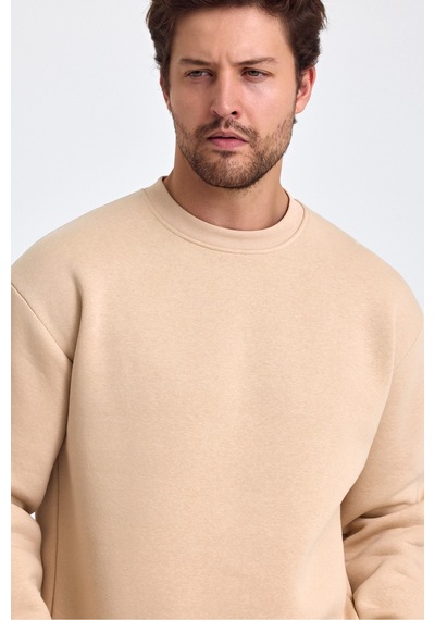 Tarz Cool Erkek Yumuşacık Kumaşlı Regular Fit Yuvarlak Yakalı Sweatshirt Taş