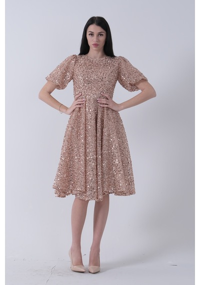 Feminist Gold Pul Payetli Midi Boy Kısakol Abiye 6502498.122 Gold