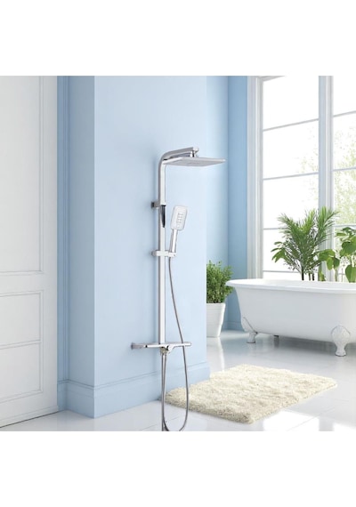 İsaoğlu Yapı Banyo Duş Sistemi Tepe Yağmurlamalı Kare Borulu Kare Tasarım Premium Duş Başlığı Gri
