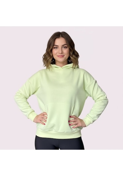 Oversize Kanguru Cepli Kapüşonlu Sweatshirt Uçuk Yeşil