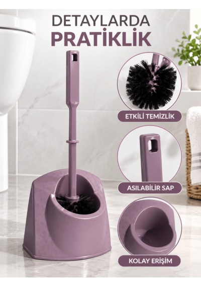 Beylini Tuvalet Klozet Fırçası Seti Wc Banyo Temizlik Fırçası Ve Kabı Mor