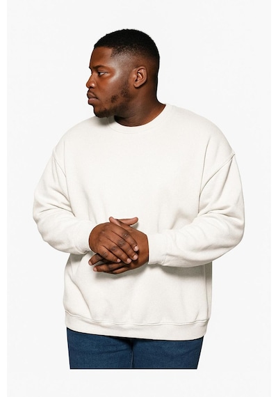 Benroma 3 İplik Penye Büyük Beden Unisex Sweatshırt Beyaz