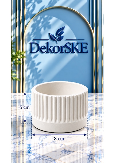Dekorske - Taş Tozu Fitilli Saksı Ve Mumluk - 5x8 Cm - El Yapımı Dekoratif Mini Saksı Ve Çok Amaçlı Ev Dekoru Beyaz