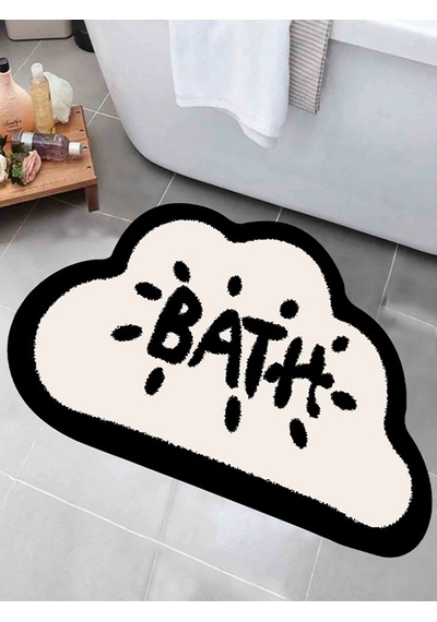 Eco Concept Kaymaz Taban, Bulut Desenli, Bath Yazılı Banyo Pas... Bej