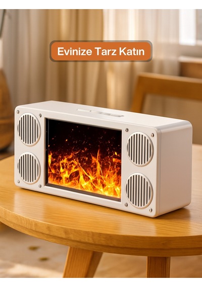 Şömine Alev Efektli Bluetooth Hoparlör I Fm Radyo I Usb Girişli I Hafıza Kartlı I Type-c Şarjlı