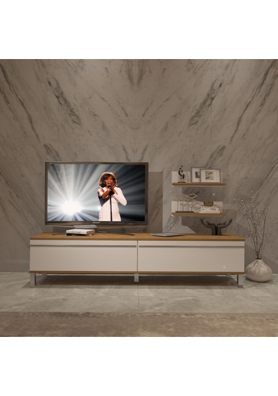 Decoraktiv Eko 4 Mdf Std Krom Ayaklı Tv Ünitesi Tv Sehpası Pera - Beyaz