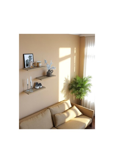 3'lü Uçan Raf Modern Duvar Rafı Iskandinav Gizli Raf Dekoratif Kitap Rafı Biblo Rafı Çam 30x12 Cm Atlantik Çam
