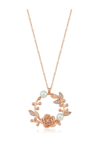Mia vento Işıltılı İnci Goncası Rose Renk Flowers Gümüş Kolye