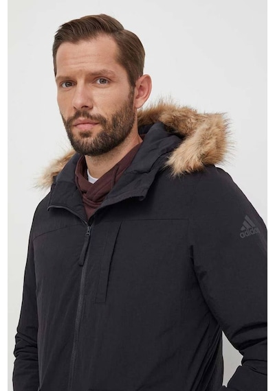 Adidas Paveric Fur Parka Opsiyonel Kürklü Kapüşonlu Regular Fit Uzun Erkek Mont Siyah Siyah