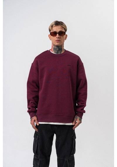 Erkek Respire Yazı Detaylı Basic Oversize Sweatshirt Vişne Bordo