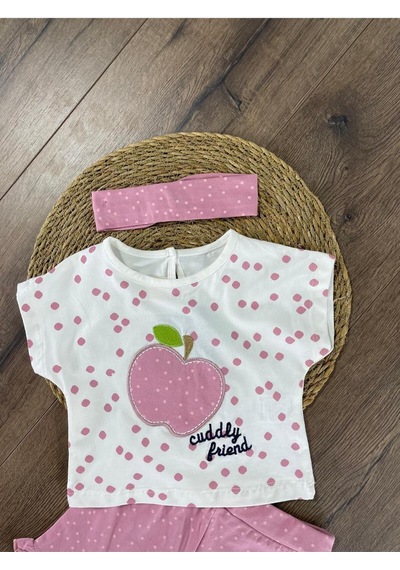 Bebicix Elma Desenli Şortlu 2'li Takım Pembe