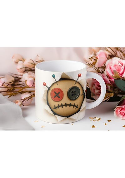 3d Görünümlü Voodoo Bebek Kupa Bardak Cadılar Bayramı Temalı İğneli Oyuncak Bardak - Kabartmasız Beyaz