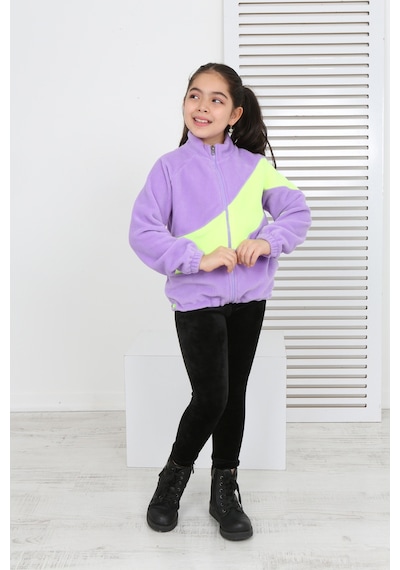 Toontoy Kız Çocuk Dik Yaka Fermuarlı Renk Bloklu Reglan Kol Polar Hırka - Beli Ayarlanabilir Lastikli Lila Toontoy Kız Çocuk Dik Yaka Fermuarlı Renk Bloklu Reglan Kol Polar Hırka - Beli Ayarlanabilir Lastikli Lila