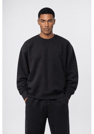 Erkek Respire Basic Oversize Sweatshirt Siyah