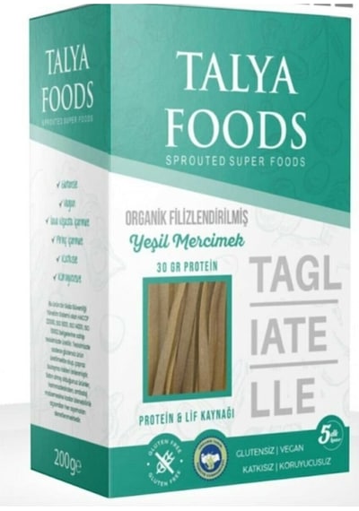 Talya Foods Organik Filizlendirilmiş  Yeşil Mercimek Taglıatelle 200 G