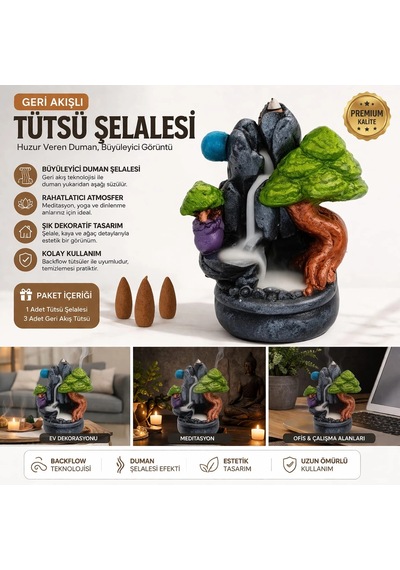 Dekoratif Geri Akışlı Tütsü Şelalesi Backflow Tütsülük Duman Efektli