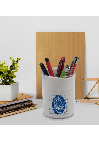 BK Gift Kişiye Özel Gemi Tasarımlı Beyaz Akrilik Kalemlik - Model