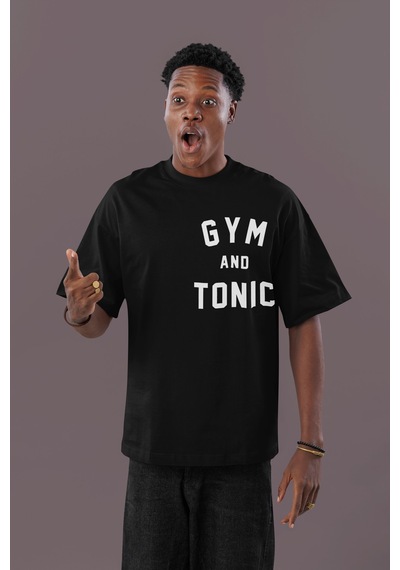 Gym And Tonic Sırt Baskılı Unisex Oversize Boydbuilding Fitness G Siyah