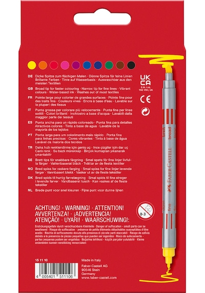 Faber-Castell Çift Taraflı Keçeli Kalem 10 Renk, Kalın ve İnce Uçlu, Canlı Renkler, Su Bazlı Mürekkep