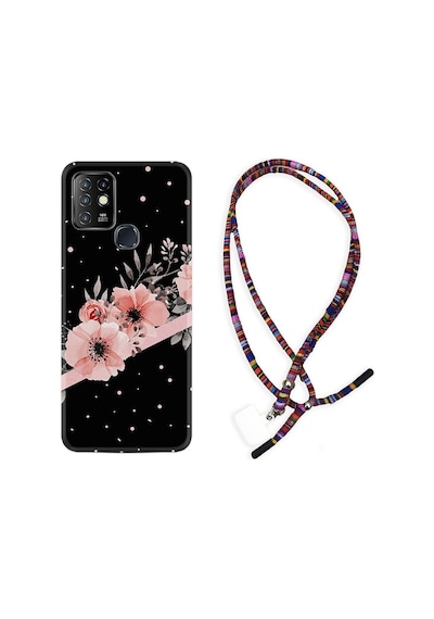Infinix Hot 10 Kılıf Rasta Boyun Askılı Siyah Şerit Mermer 1298