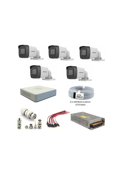 Hikvision DS-2CE16DOT-EXIPF 2 MP Full HD 1080P Bullet Güvenlik Kamera Seti 5'li