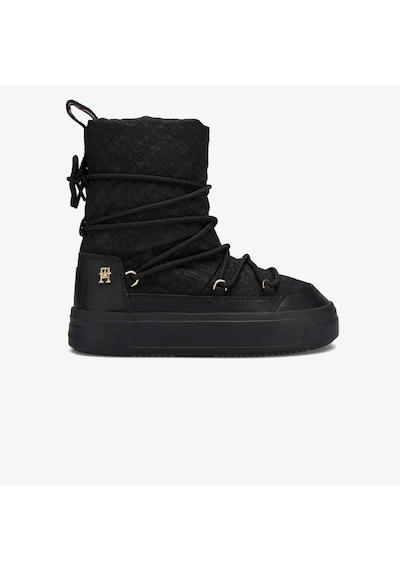 Tommy Hilfiger Lace-up Monogram Kadın Siyah Bot Düz Fw0fw08430 Siyah