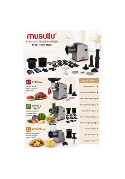 Musullu Msl-4002 Max Et Kıyma Ve Rende Makinesi
