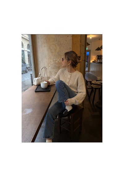 Nilza Vienna Premium Mocha Bej Gold Düğmeli Saç Örgü Triko Hırka Bej