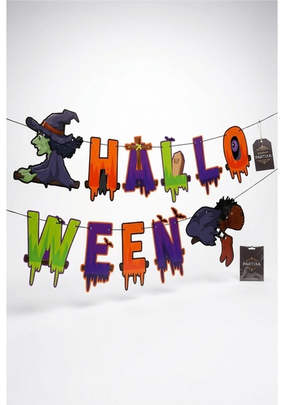 Halloween Cadı Şapkalı ''halloween'' Yazılı Banner - 2,70 Metre Cadılar Bayramı Kutlama Çok Renkli