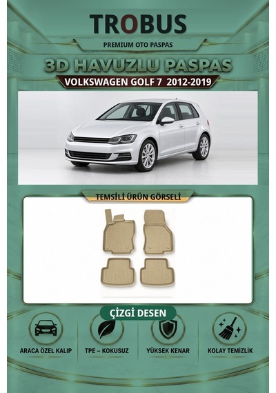 Volkswagen Golf 7 2012-2019 Çizgi Desen 3d Havuzlu Paspas Takımı Bej