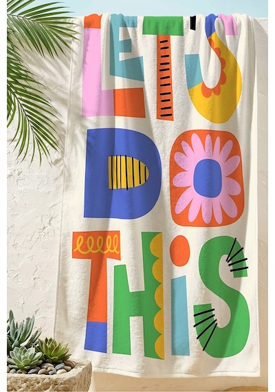 Yazılı Modern Tipografik Plaj Havlusu - Renkli Retro Pop Art Hızlı Kuruyan Mikrofiber Havlu Ayaz Yasemin