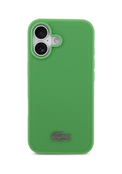 Apple Uyumlu iPhone 17 Kılıf Lacoste Lisanslı M-safe Özellikli Pu Pike Desenli Metal Logolu Kartlıklı Kapak Yeşil Yeşil
