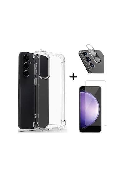 Samsung Galaxy Uyumlu S23 Fe Kılıf Şeffaf Temperli Kırılmaz Cam Ekran Ve Kamera Lens Koruyucu Seti