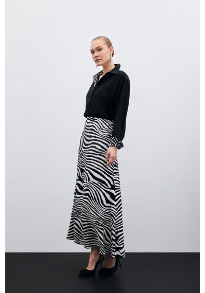 Sateen Zebra Desen Etek - Siyah-135451 Siyah