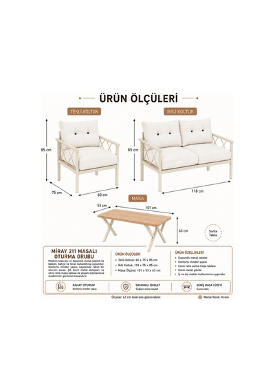 Miray Krem 211 Masalı Krem Fermuarlı Düğmeli Bahçe Oturma Grubu Balkon Oturma Takımı Salon Teras Miray Krem 211 Masalı Krem Fermuarlı Düğmeli Bahçe Oturma Grubu Balkon Oturma Takımı Salon Teras