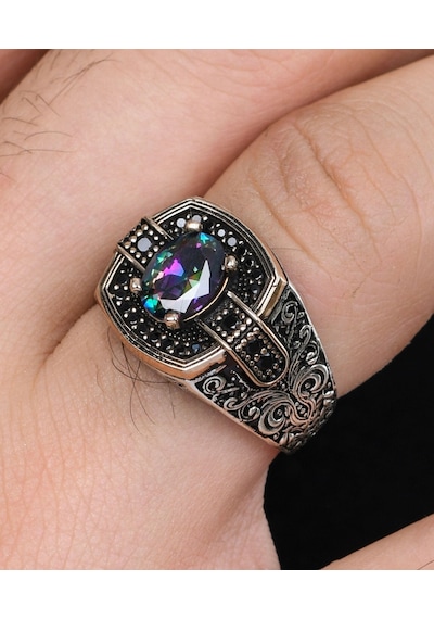 Mistik Topaz Taşlı Zirkon Taş Süslemeli 925 Ayar Gümüş Erkek Yüzüğü 800931 Mistik Topaz Taşlı Zirkon Taş Süslemeli 925 Ayar Gümüş Erkek Yüzüğü 800931