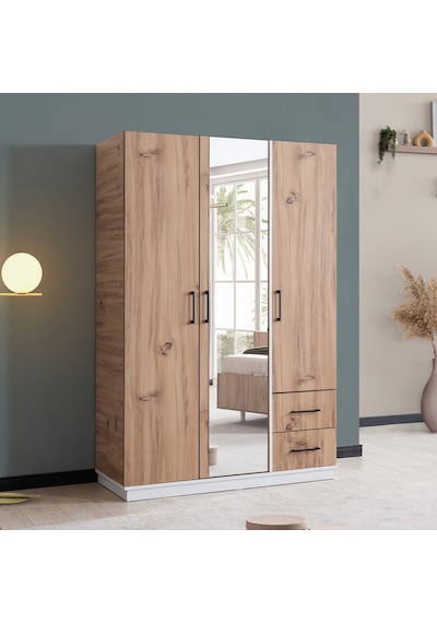 Gardırop Efes 3 Kapaklı Gardırop,dolap Ceviz Krem Ahşap