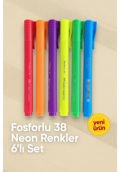 Pastel 38 Fosforlu Kalem 6'lı Neon Renkler Neon6lı